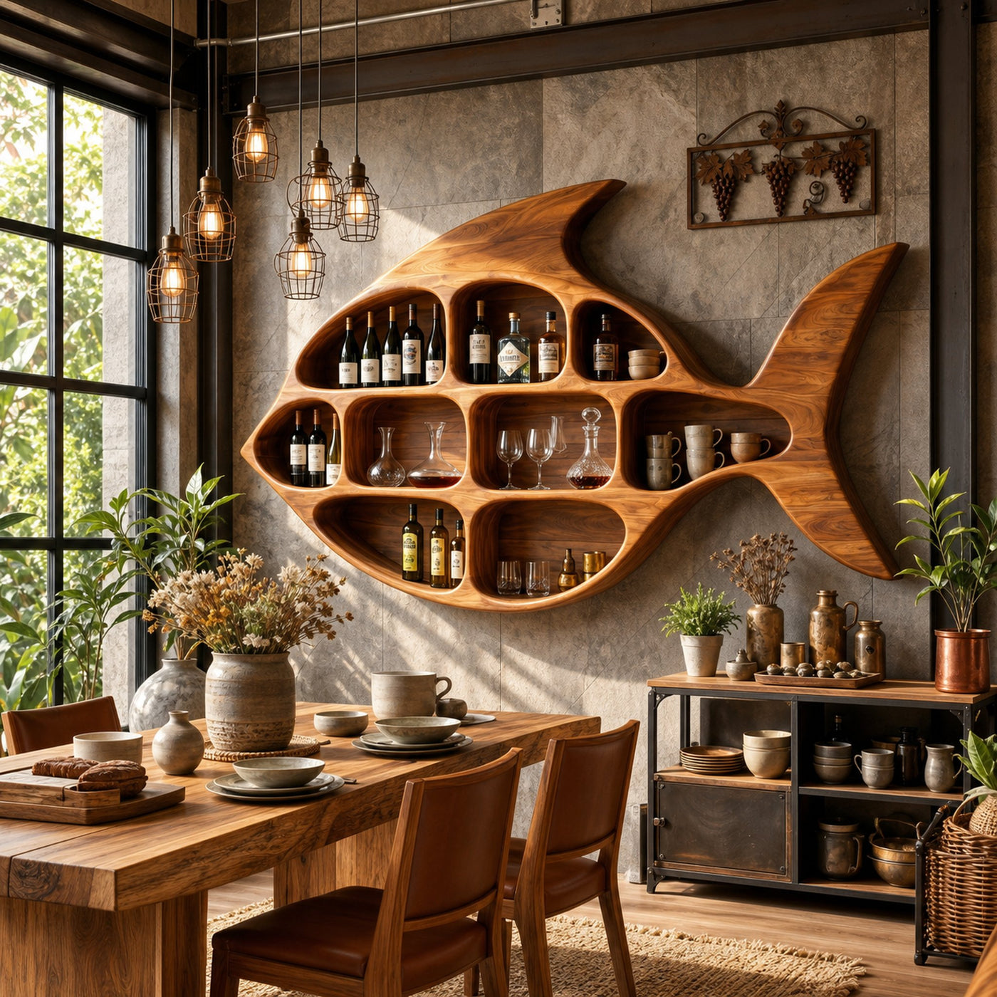Rustic Wall Wine Rack For Home Lounge Wine Organizer - product view 6