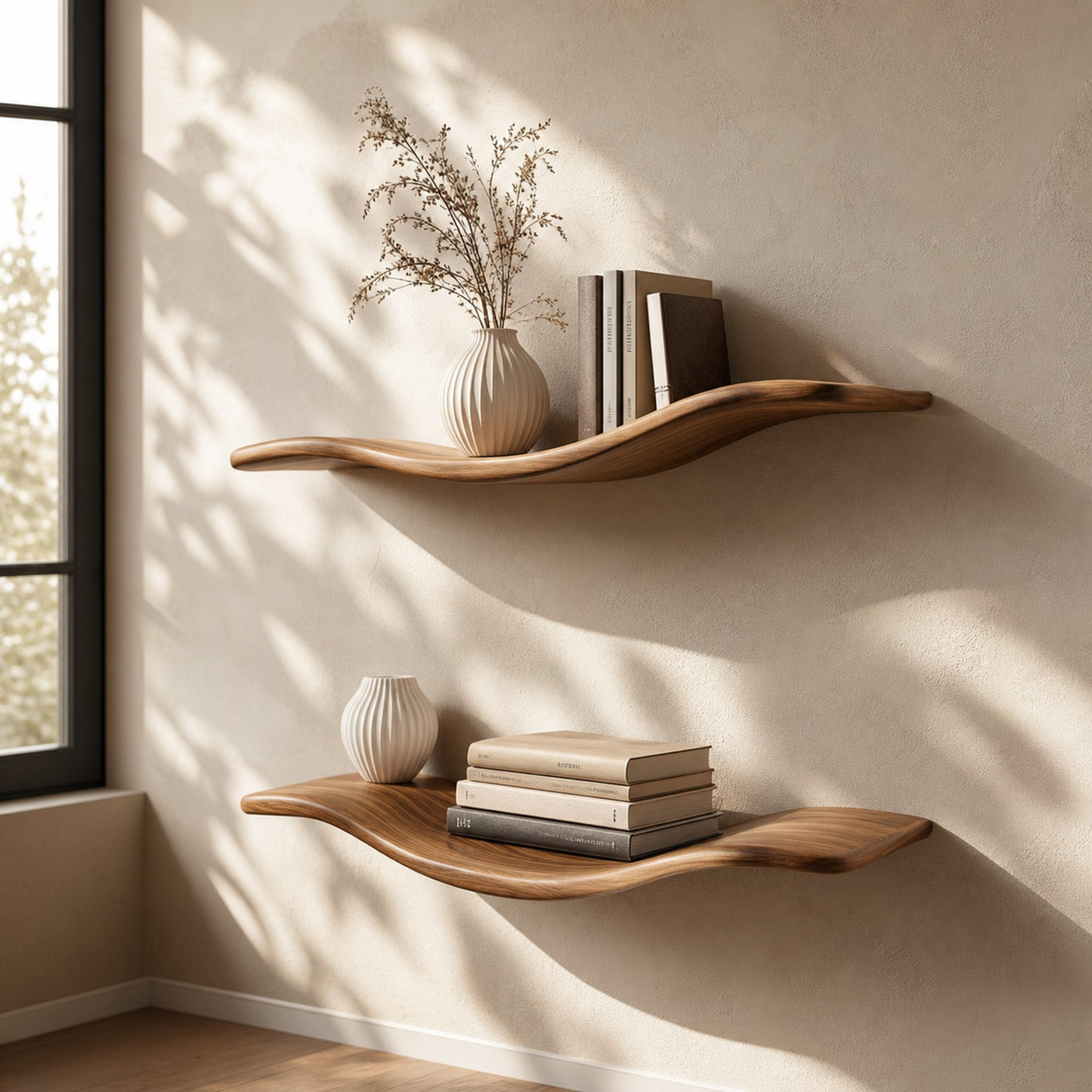 Rustic Wave Floating Shelf Ambient Wall Living Room Or Study Room