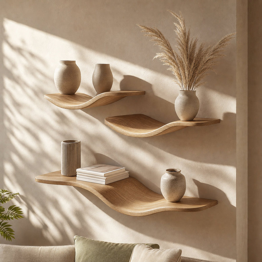 Rustic Wavy Floating Shelf Modern Living Room Wall Decor