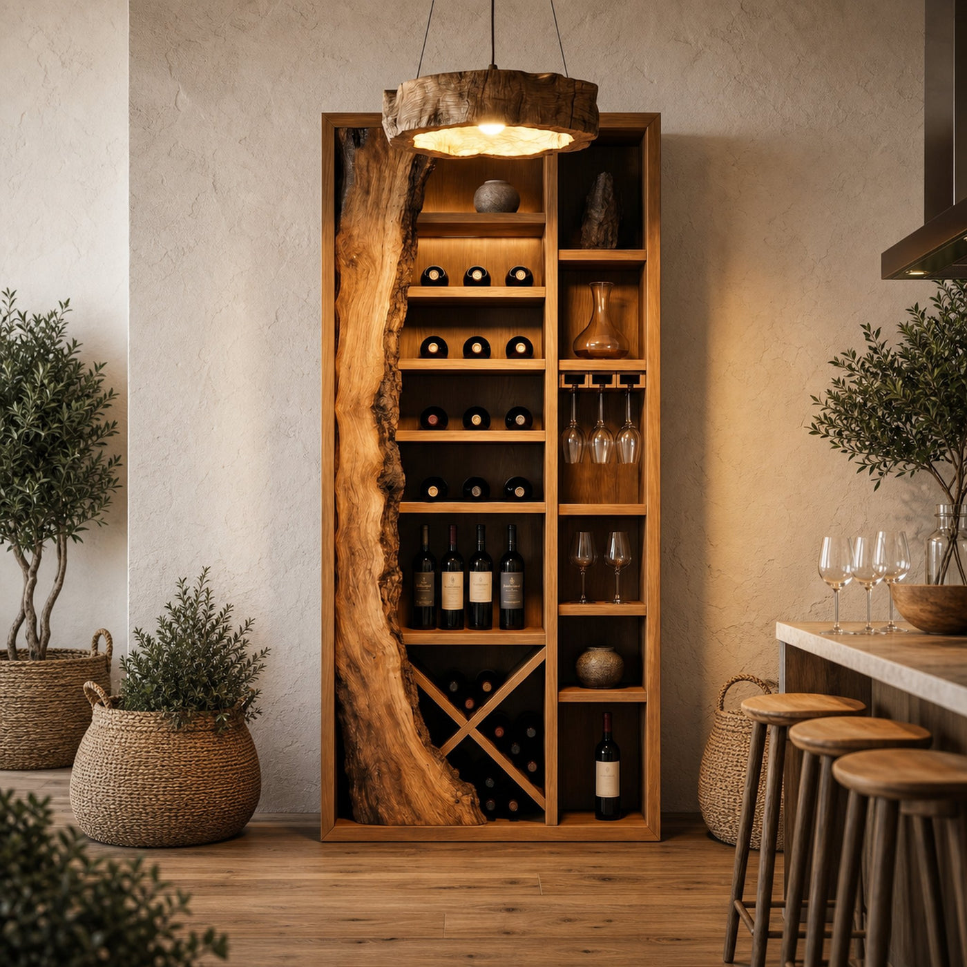 Rustic Wine Cabinet With Live Edge Wood Inlay And Built In Bottle Storage For Dining Room - product view 6