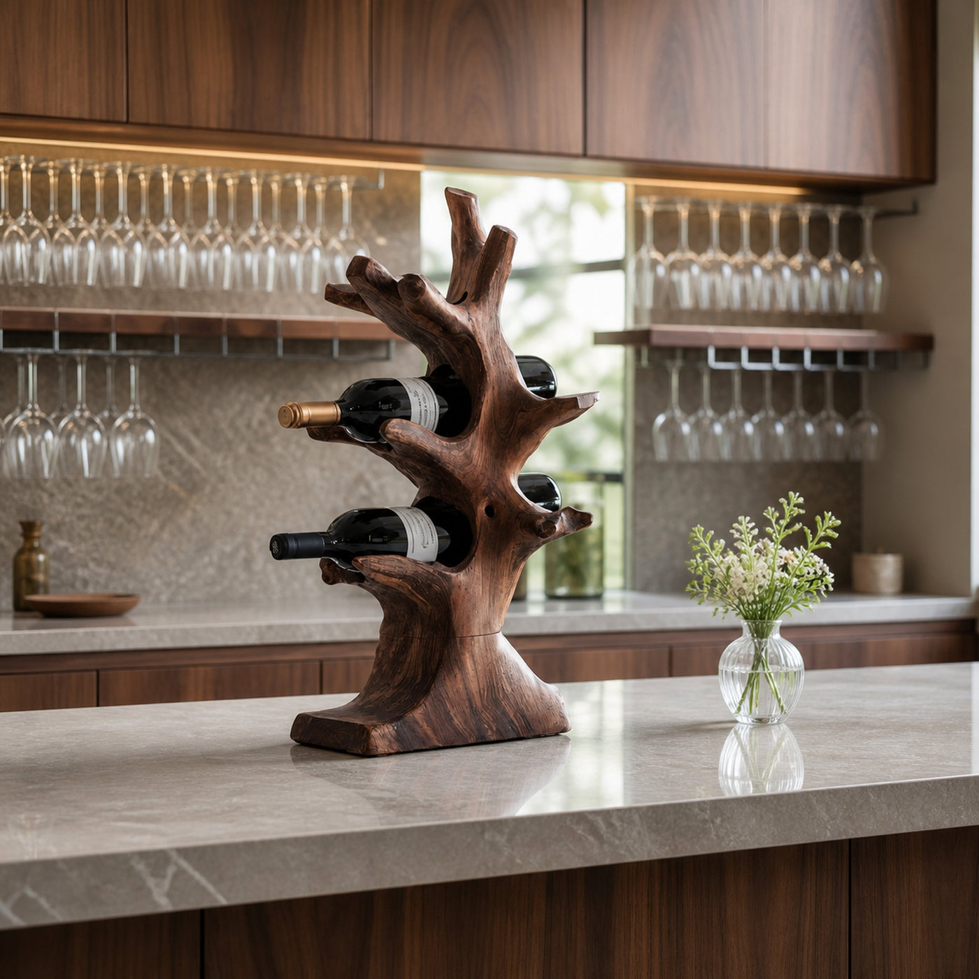 Rustic Wine Stand For Living Room Natural Wood Vibe - product view 7