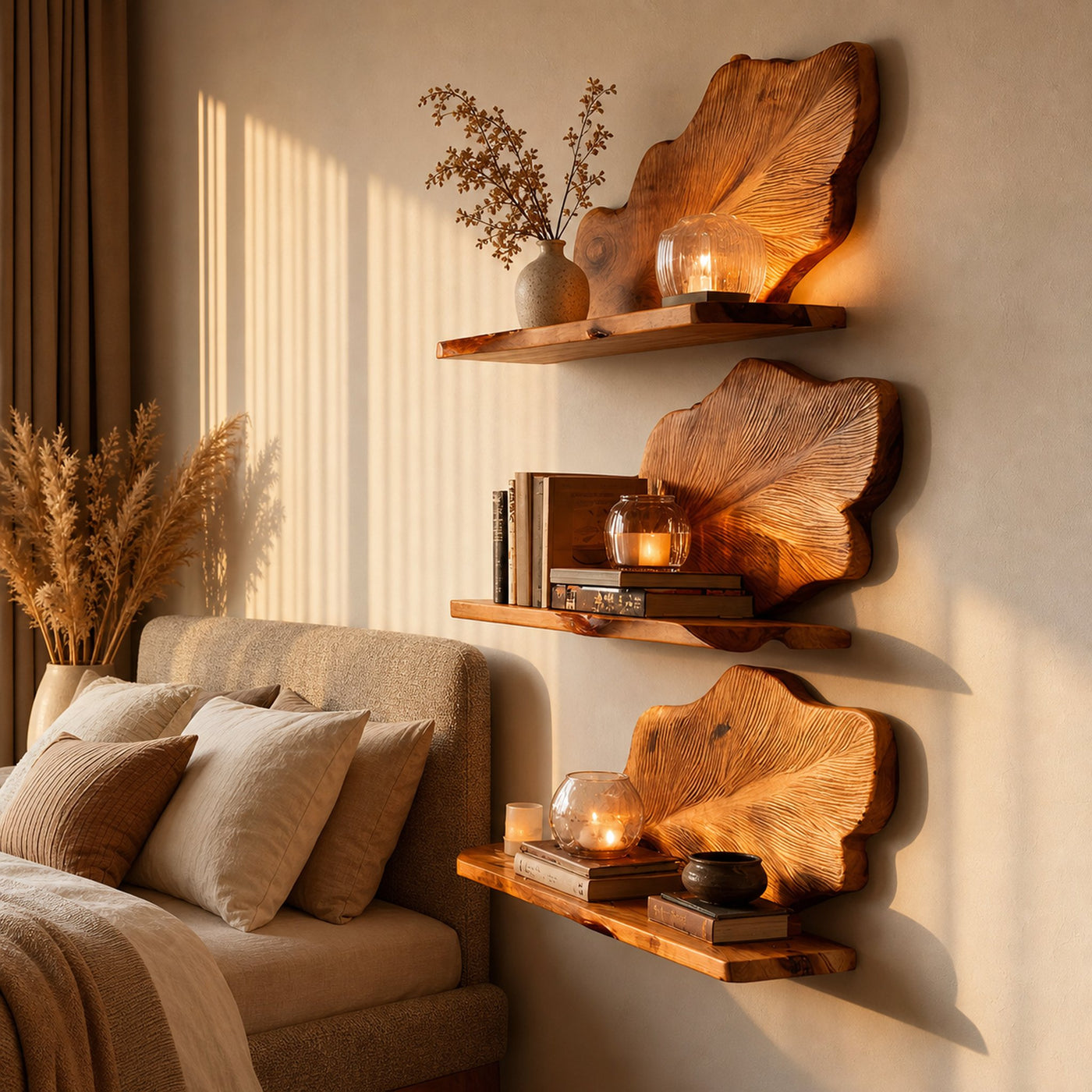 Rustic Wooden Wall Mounted Bookshelf For Living Room Display