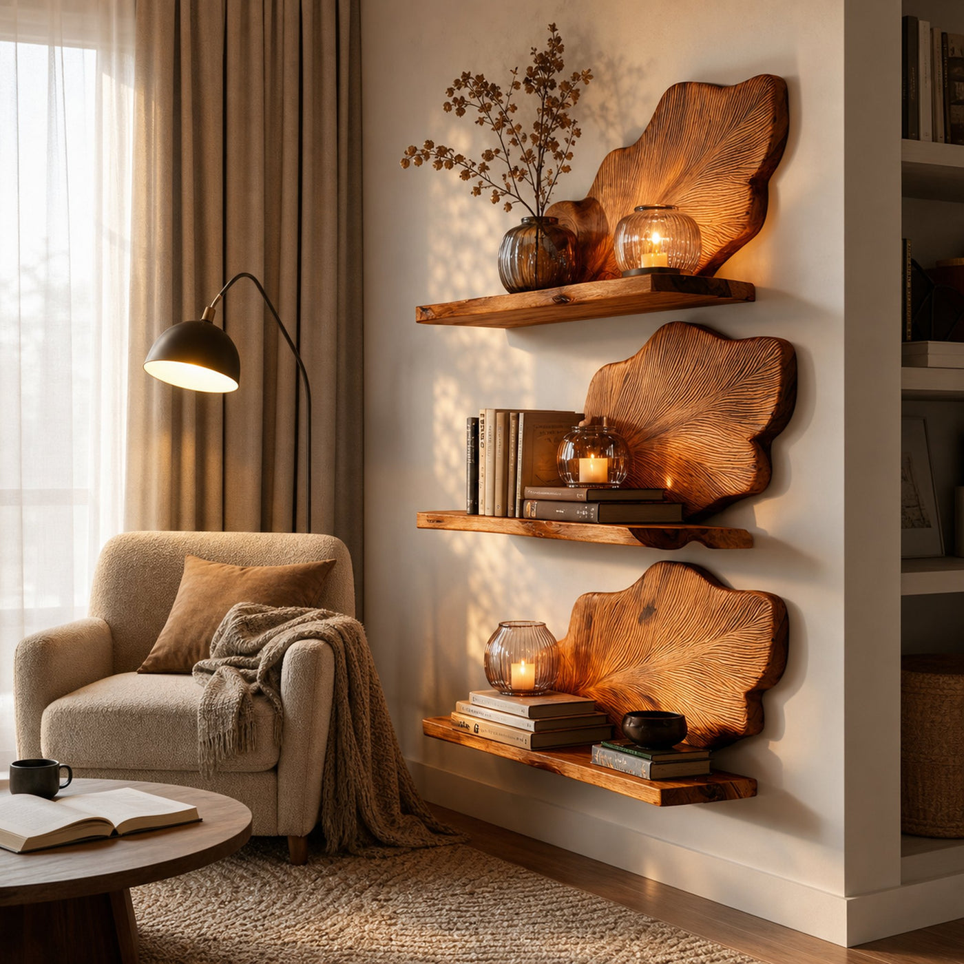 Rustic Wooden Wall Mounted Bookshelf For Living Room Display - product view 6
