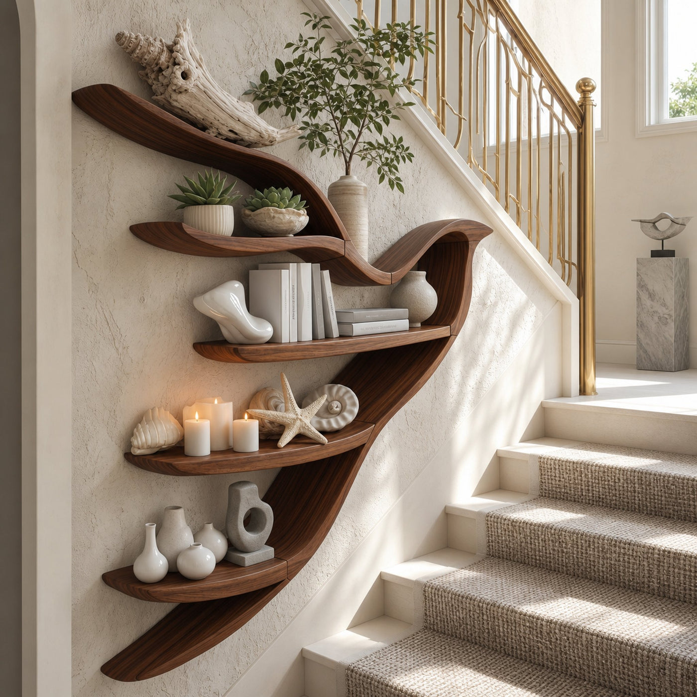Sculptural Bookcase With Organic Open Shelving For Living Room Decor - product view 6