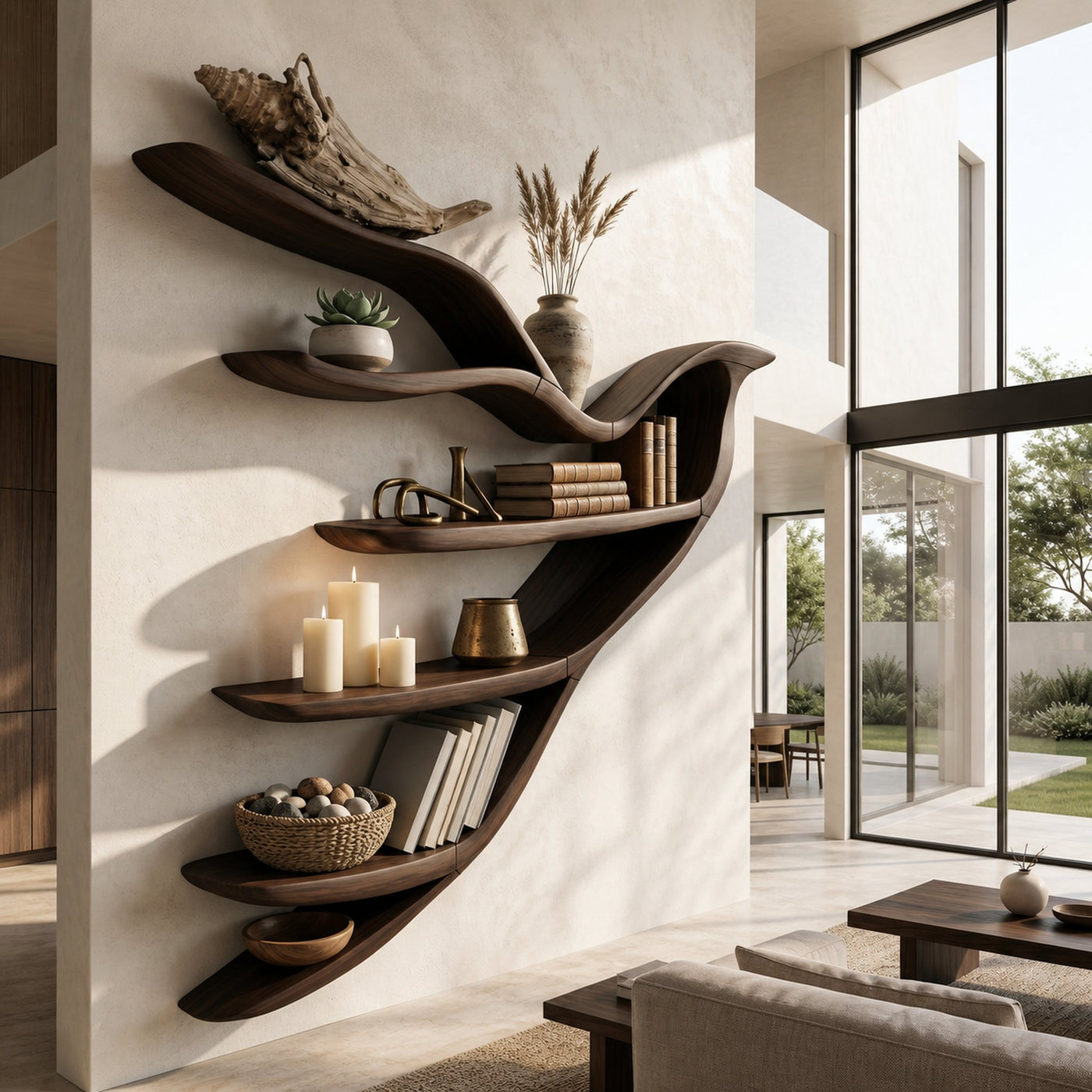 Sculptural Bookcase With Organic Open Shelving For Living Room Decor - product view 7