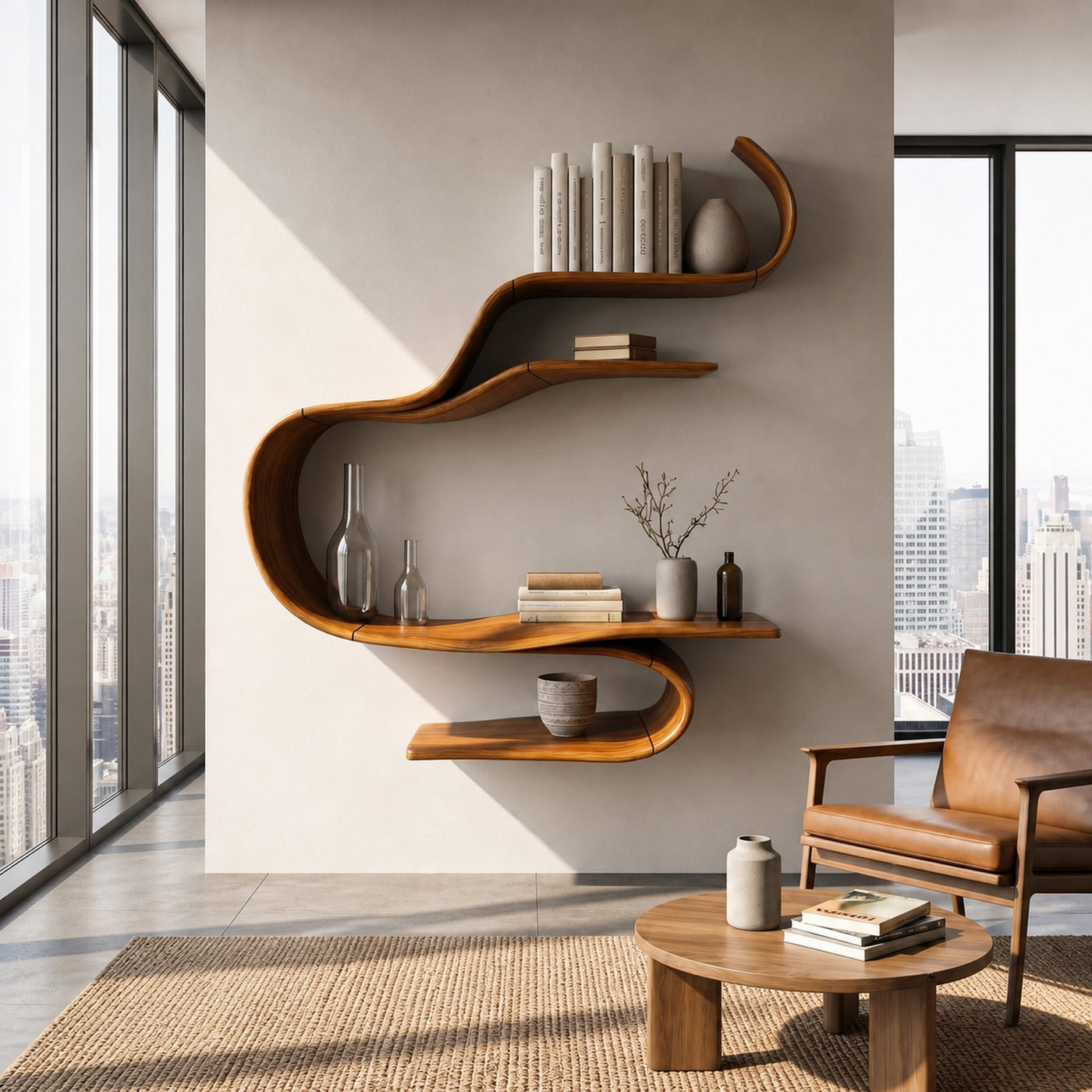 Sculptural Curved Wall Shelf For Living Room And Bedroom