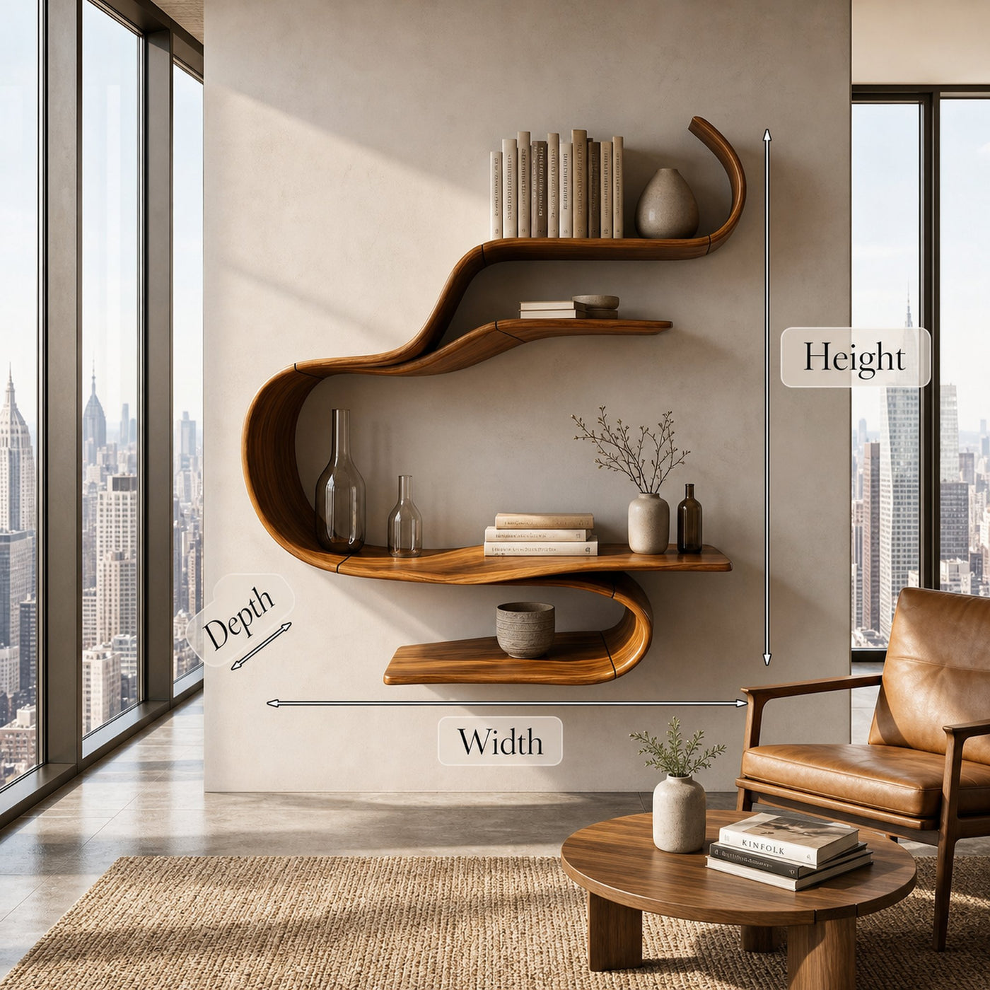 Sculptural Curved Wall Shelf For Living Room And Bedroom - product view 8