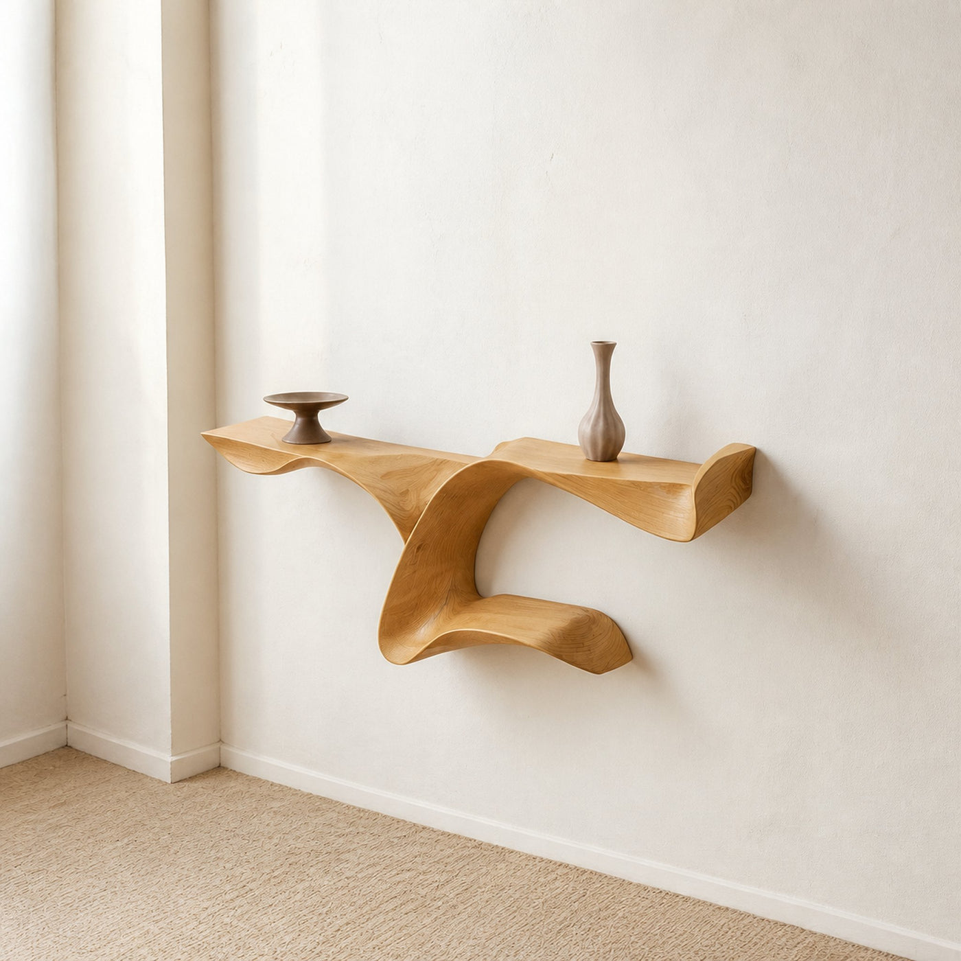 Sculptural Floating Shelf Modern Organic Wave Living Room Bedroom