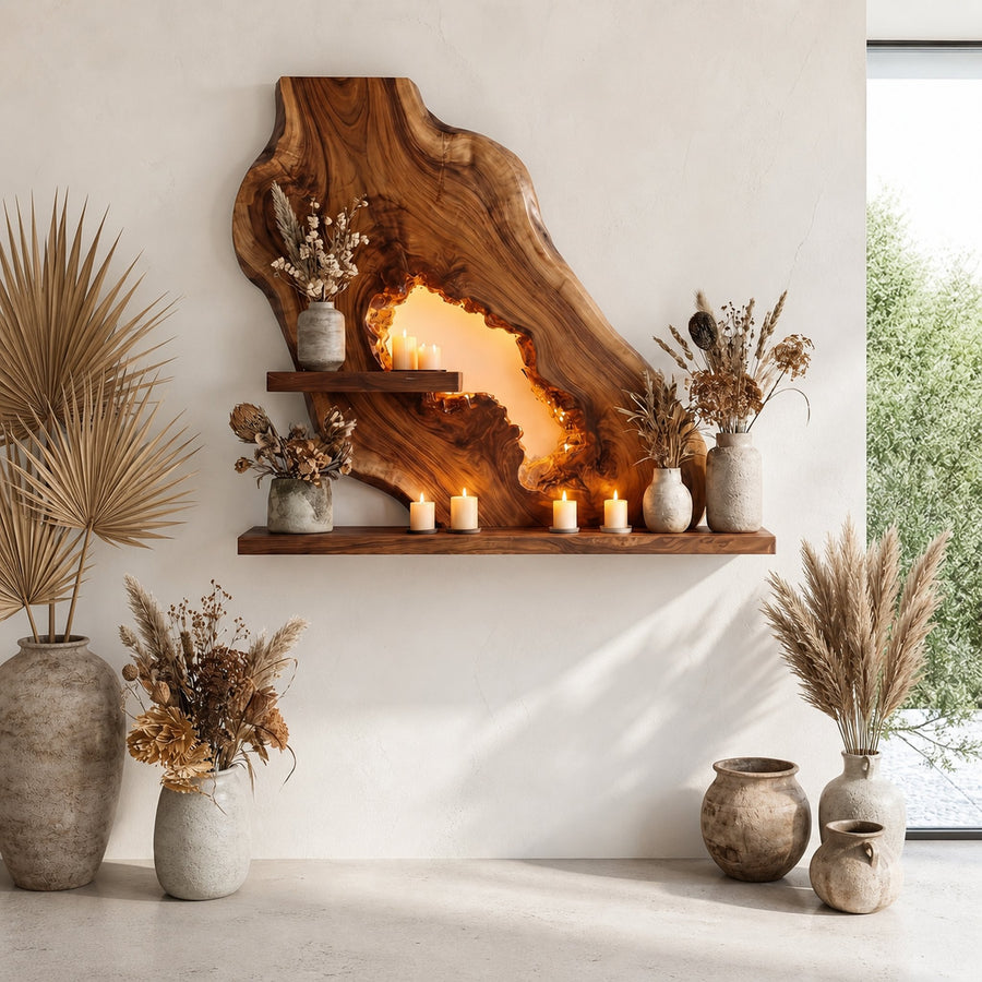 Sculptural Floating Wall Shelf For Living Room And Entryway