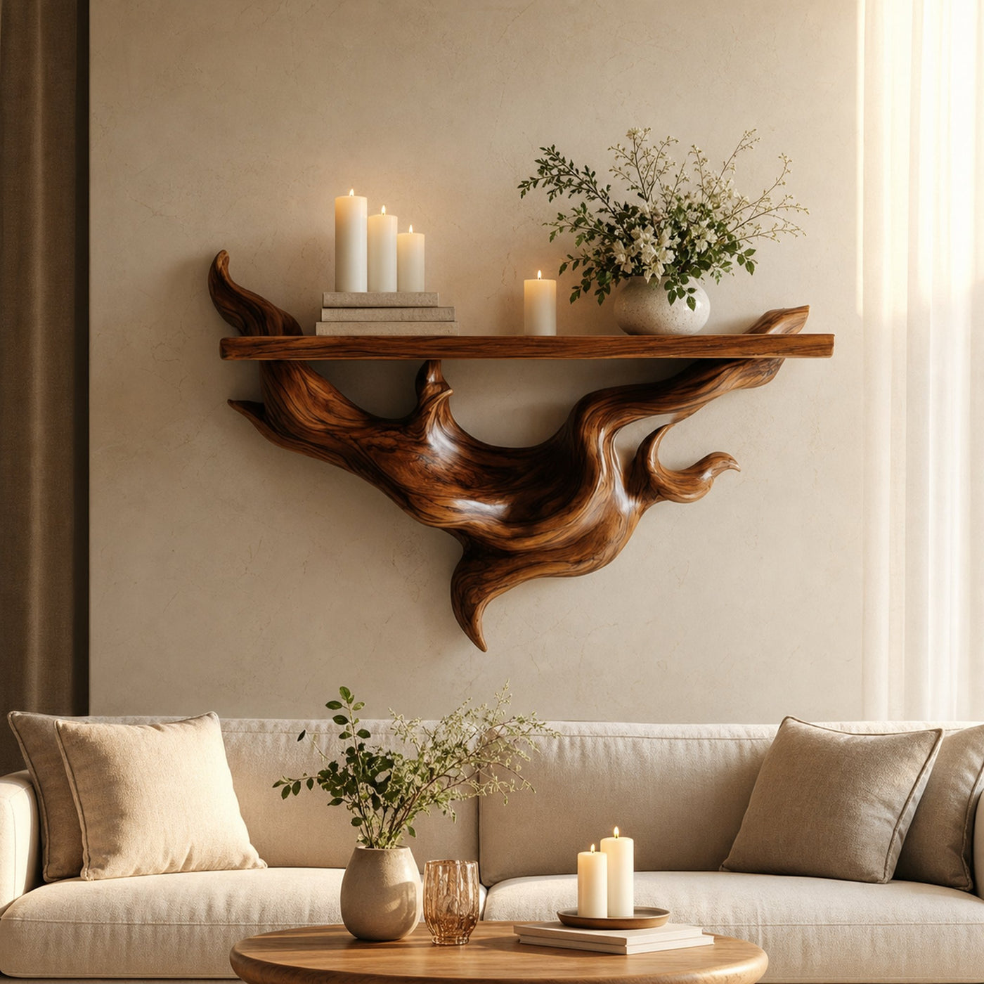 Sculptural Root Floating Shelf Modern Wall Display For Living Room
