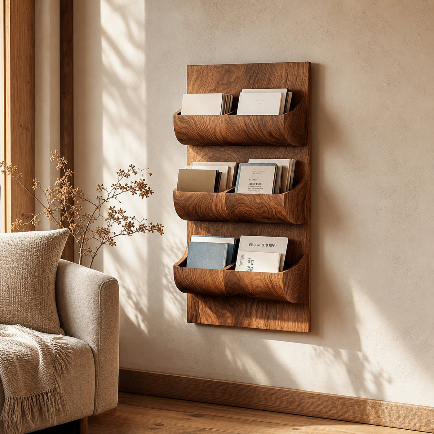 Sculptural Wall Mounted Mail Organizer Entryway Interior Vertical Storage