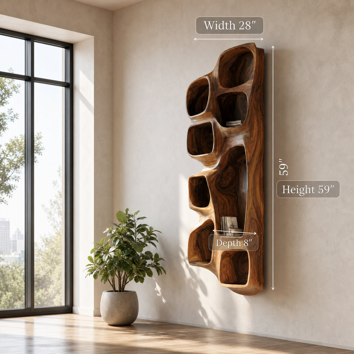 Sculptural Wall Shelf With Curved Compartments For Living Room - product view 6