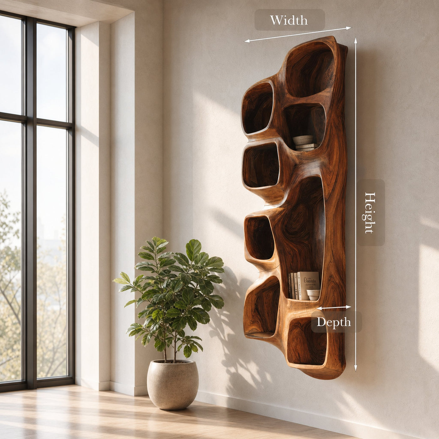 Sculptural Wall Shelf With Curved Compartments For Living Room - product view 7