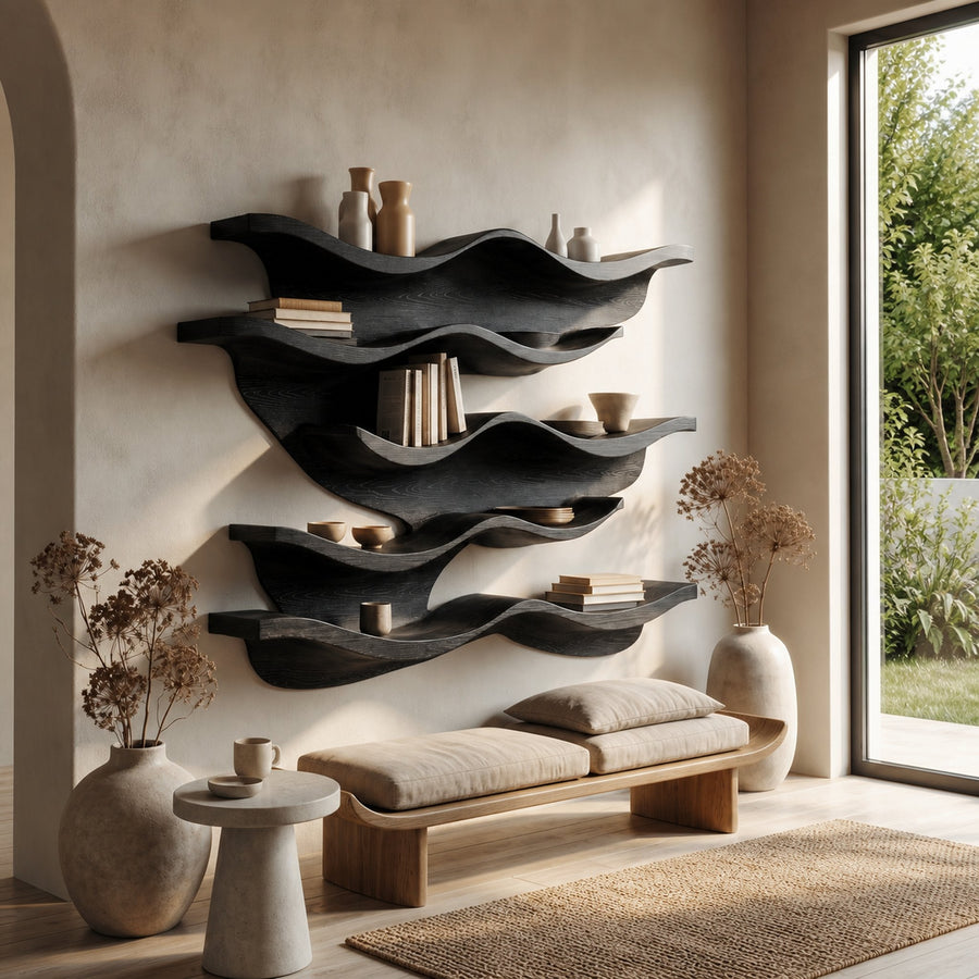 Sculptural Wave Wall Mounted Bookshelf For Living Room And Bedroom