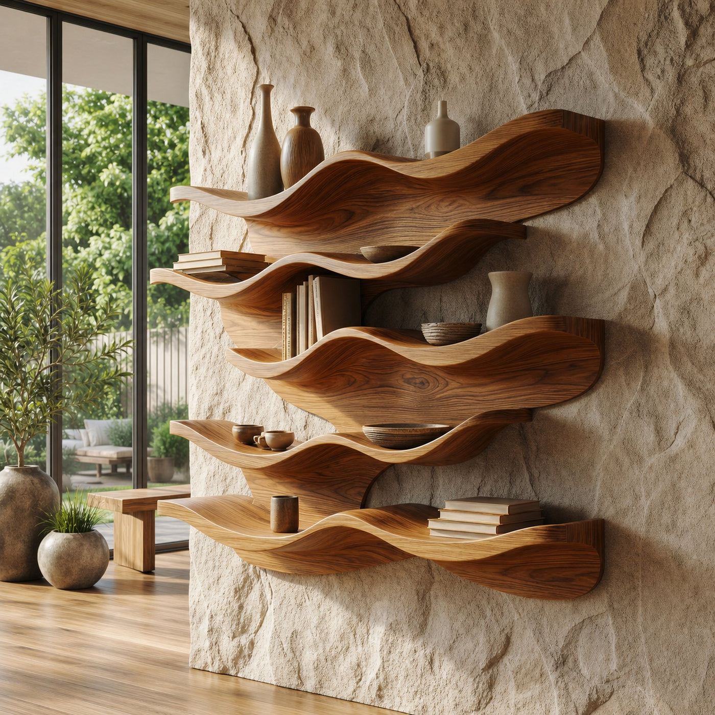 Sculptural Wave Wall Mounted Bookshelf For Living Room And Bedroom - product view 6