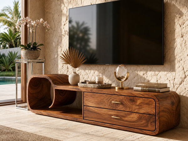 Sculptural Wooden TV Cabinet Organic Modern Design