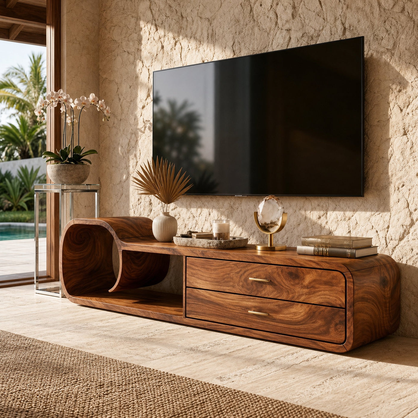 Sculptural Wooden TV Cabinet Organic Modern Design