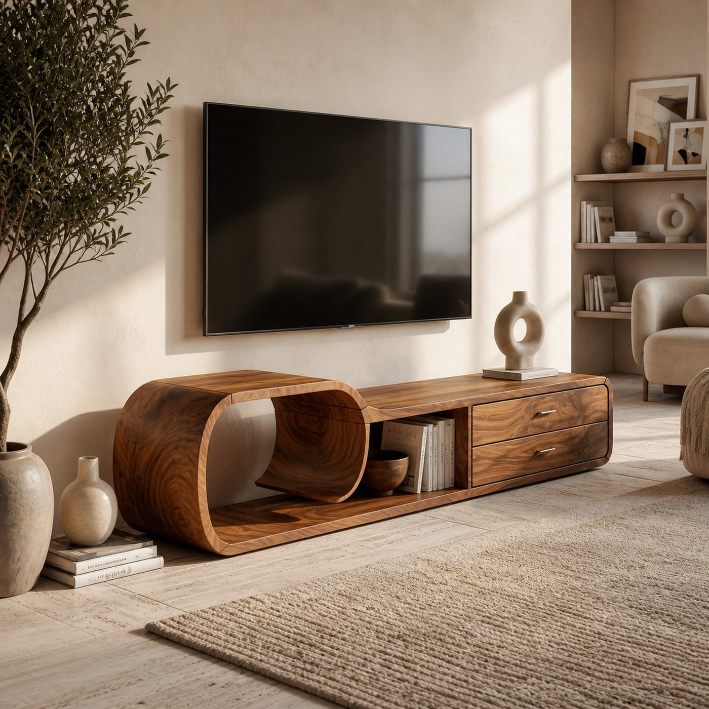 Sculptural Wooden TV Cabinet Organic Modern Design - product view 6