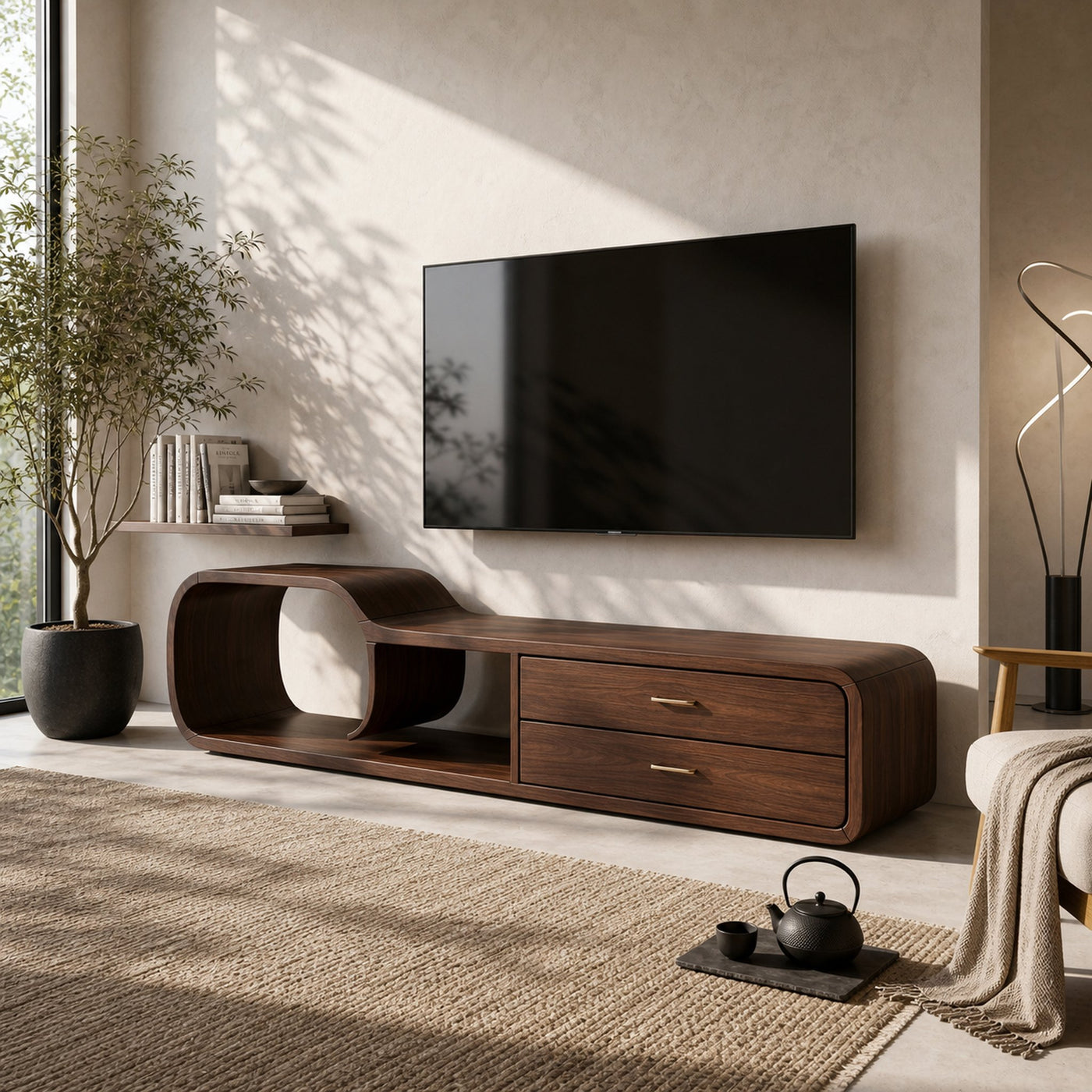 Sculptural Wooden TV Cabinet Organic Modern Design - product view 7