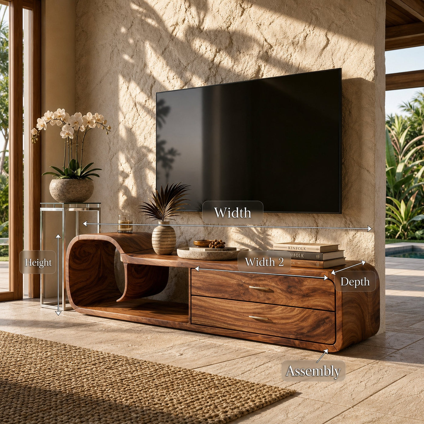 Sculptural Wooden TV Cabinet Organic Modern Design - product view 8
