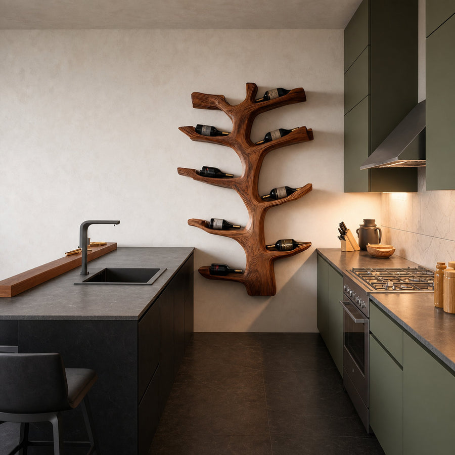Wall Mounted Wine Rack Sculptural Branch Design For Modern Kitchen