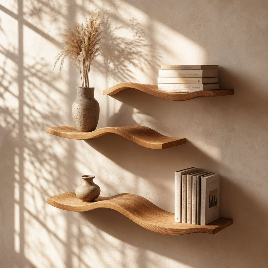 Wavy Wood Floating Shelves Living Room Farmhouse Live Edge Shelf