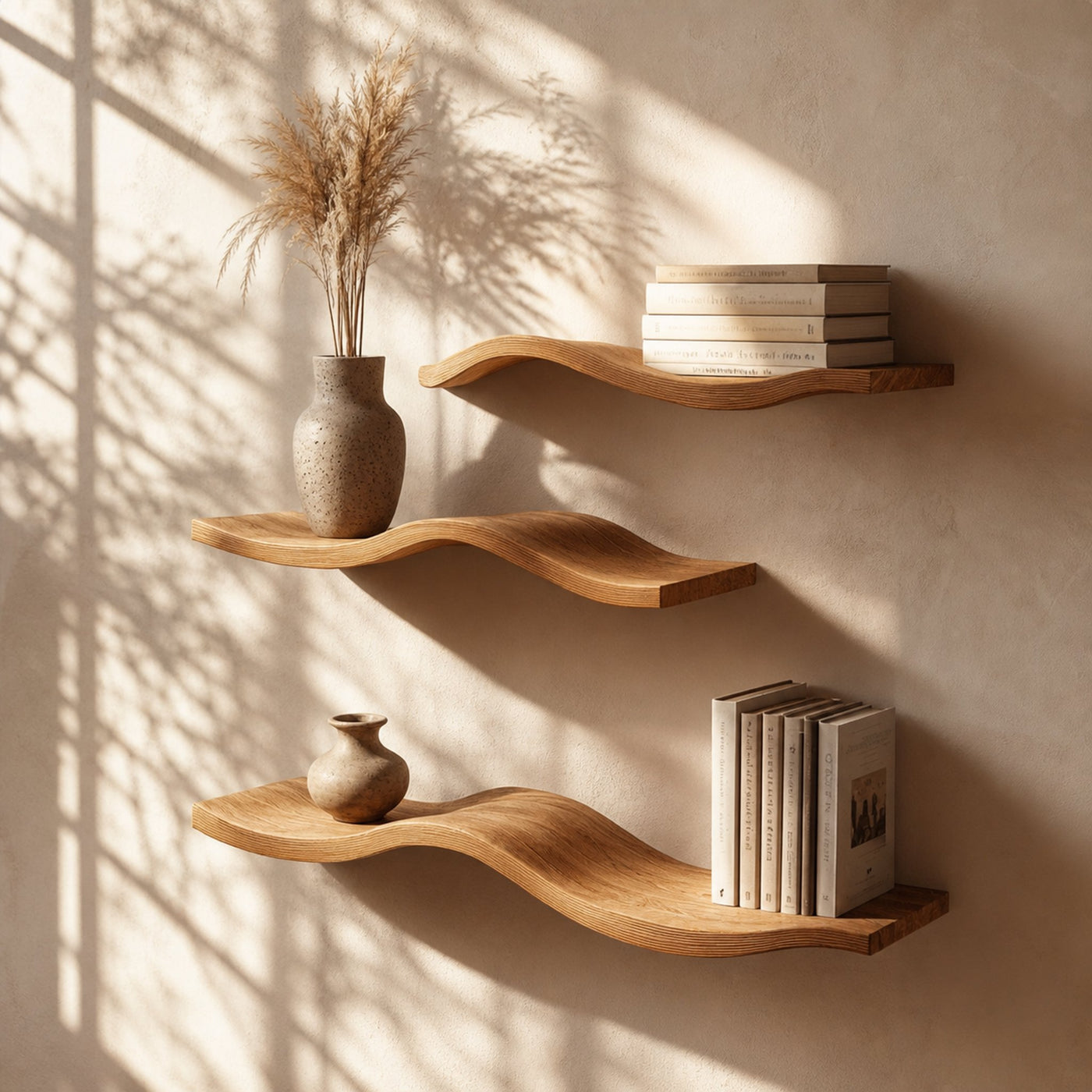 Wavy Wood Floating Shelves Living Room Farmhouse Live Edge Shelf
