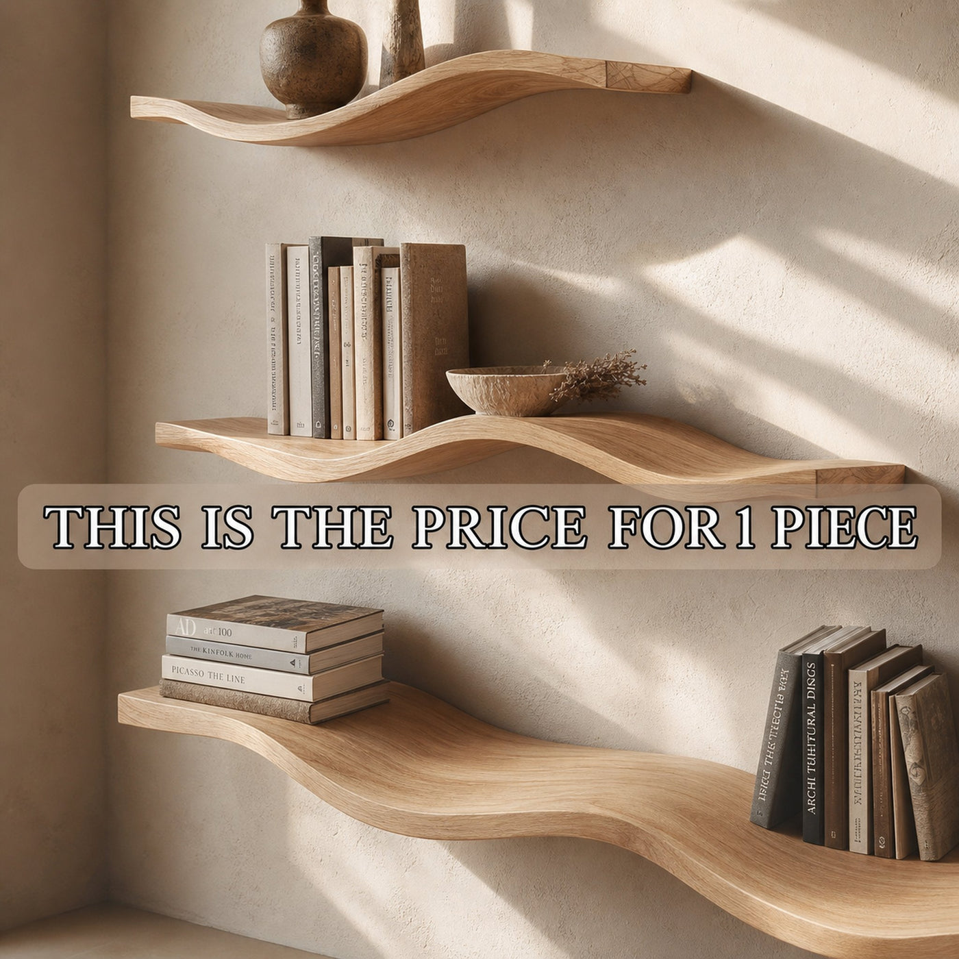 Wavy Wood Floating Shelves Living Room Farmhouse Live Edge Shelf - product view 6