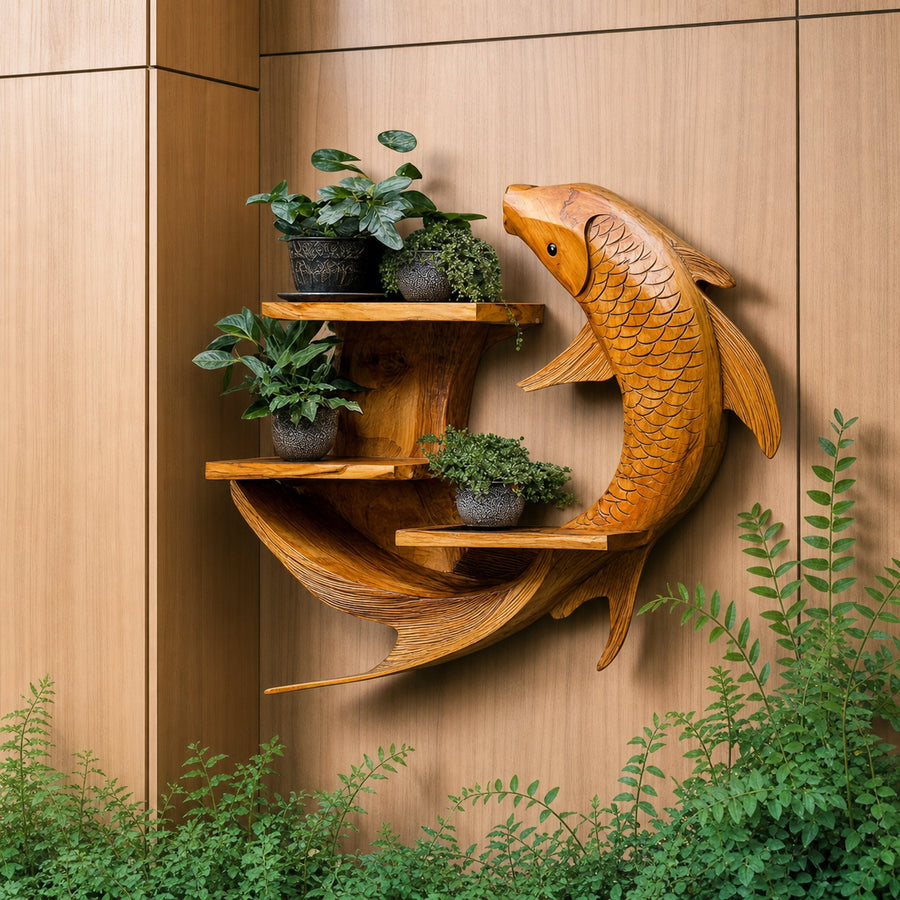 Zen Koi Fish Wall Shelf For Living Room And Garden Wall