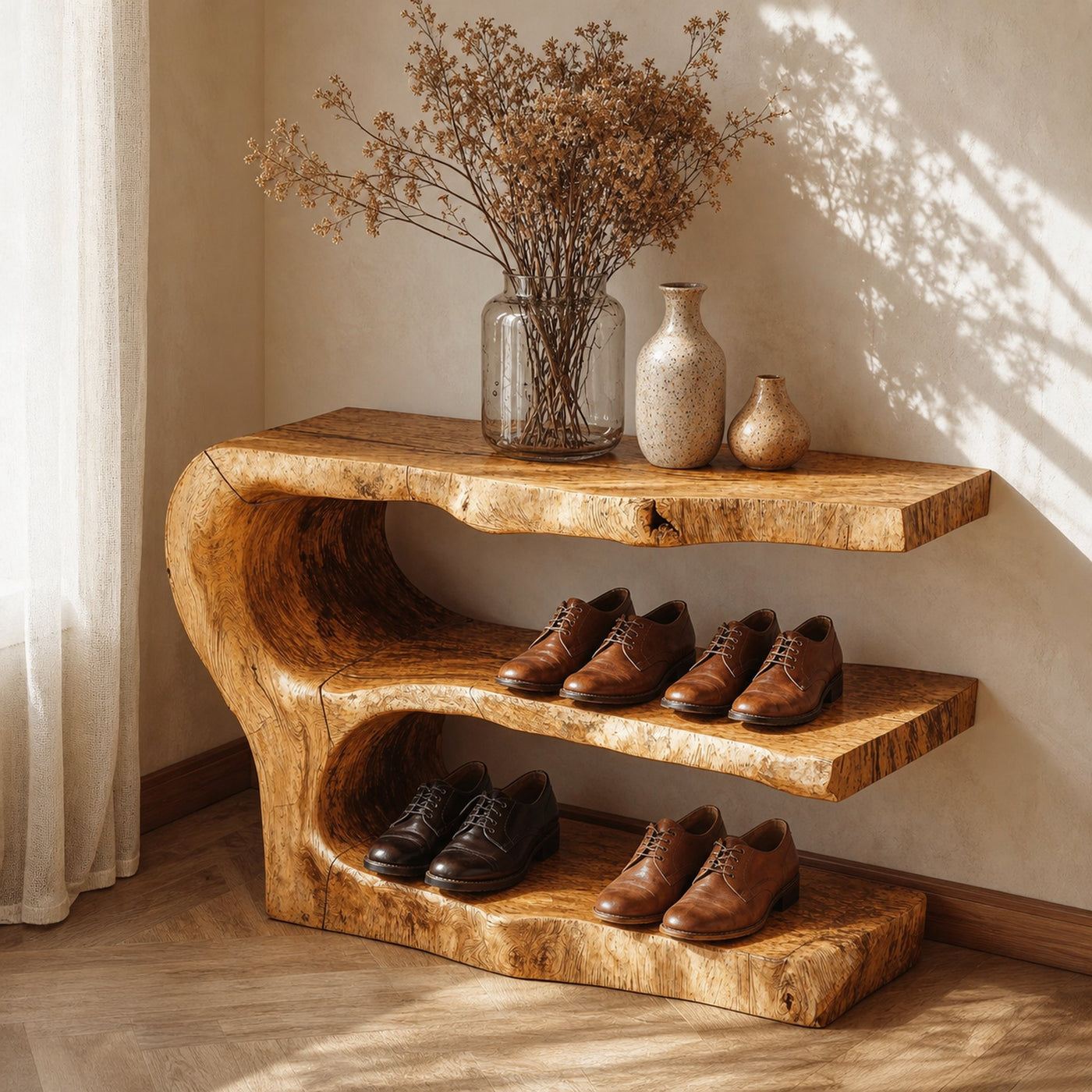3-Tier Wooden Shoe Rack Bench For Organizing Shoes & Bags