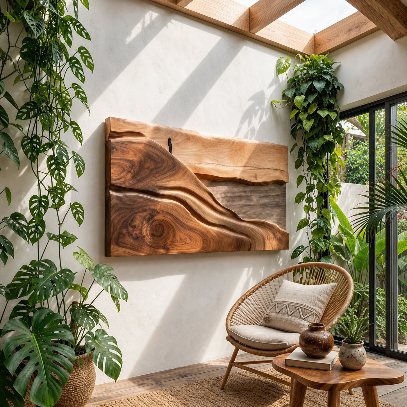 Abstract Natural Wood Wall Art For Tropical Modern Interior Styling