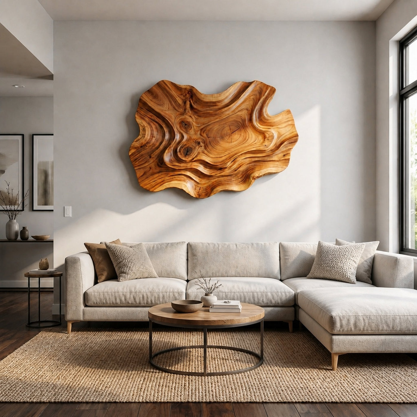 Abstract Wooden Wave Wall Art For Contemporary Living Room