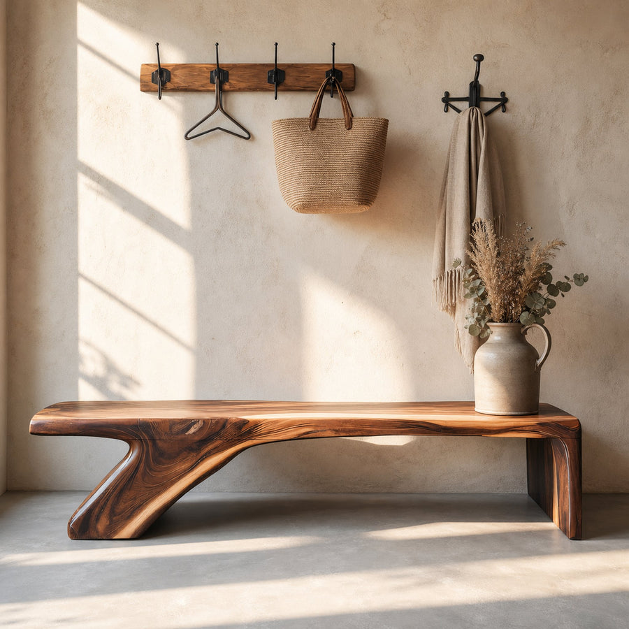 Architectural Bench With Sculpted Z Base For Entryway