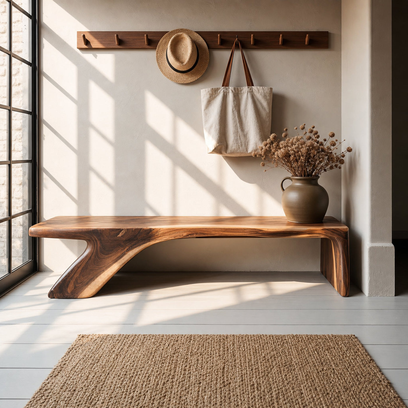 Architectural Bench With Sculpted Z Base For Entryway - product view 6
