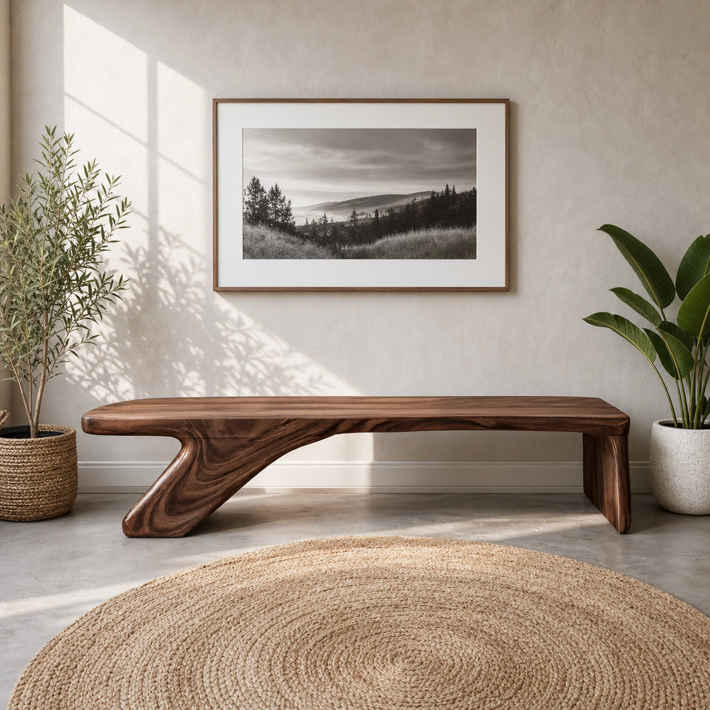 Architectural Bench With Sculpted Z Base For Entryway - product view 7