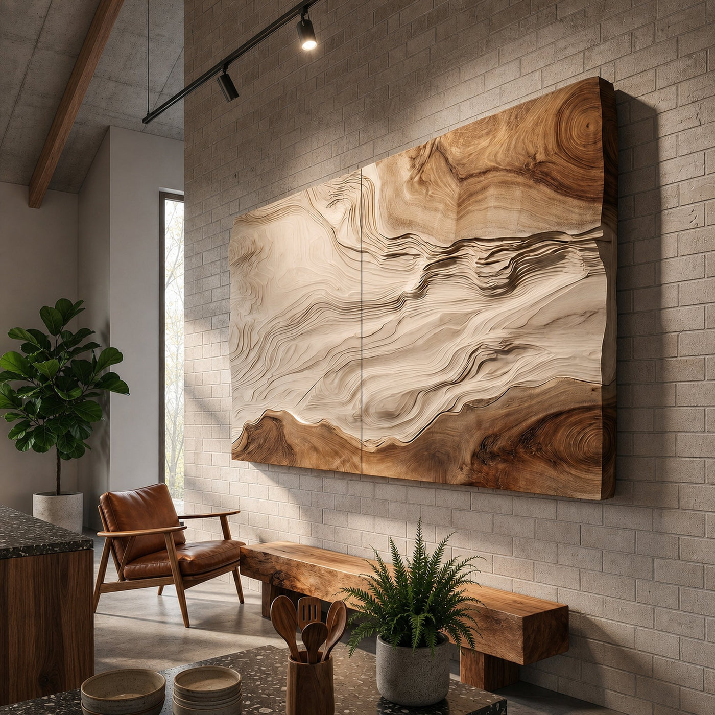 Artisan Carved Abstract Wood Wall Art For Modern Organic Interior Design