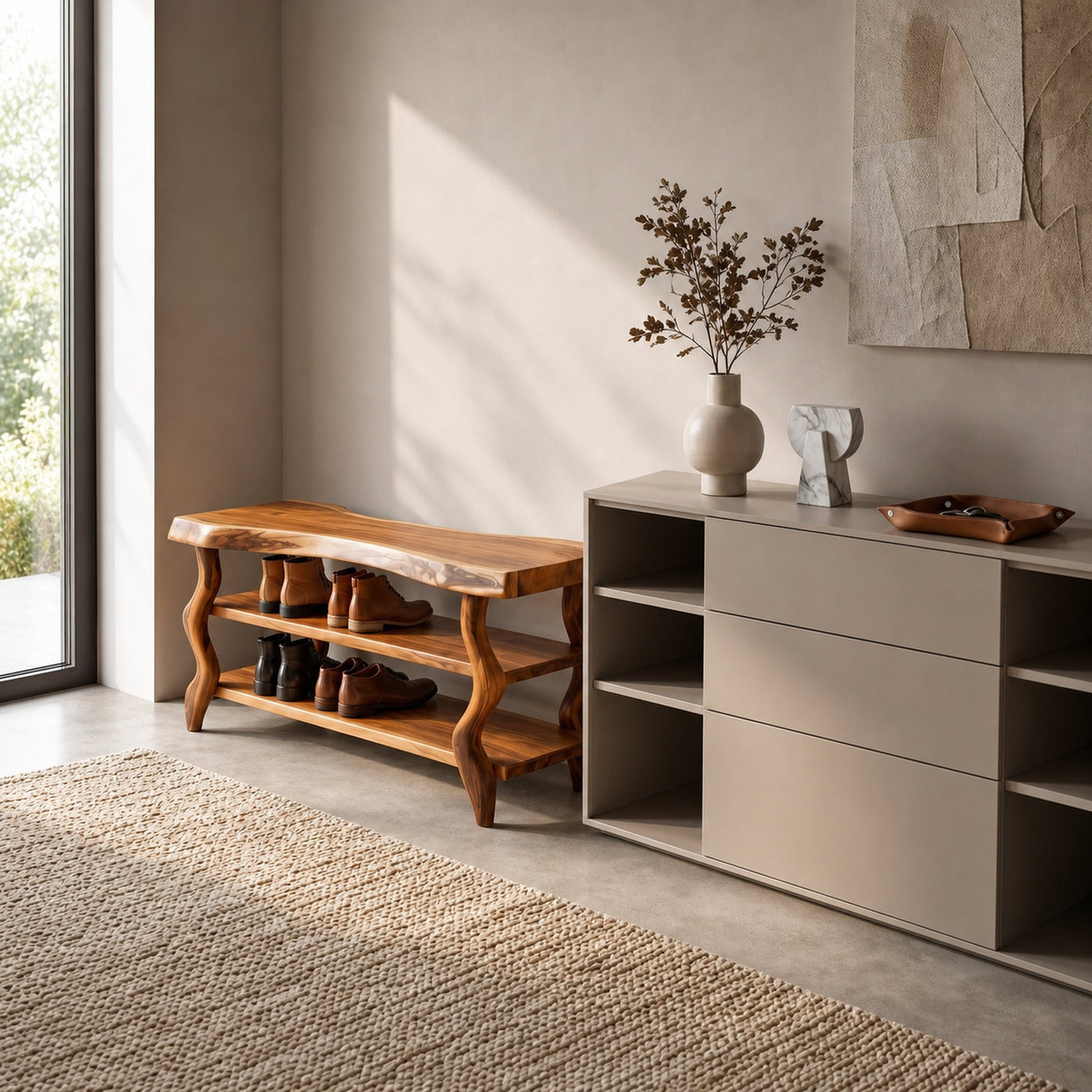 Artisan Rustic Shoe Bench Hallway And Living Room - product view 6