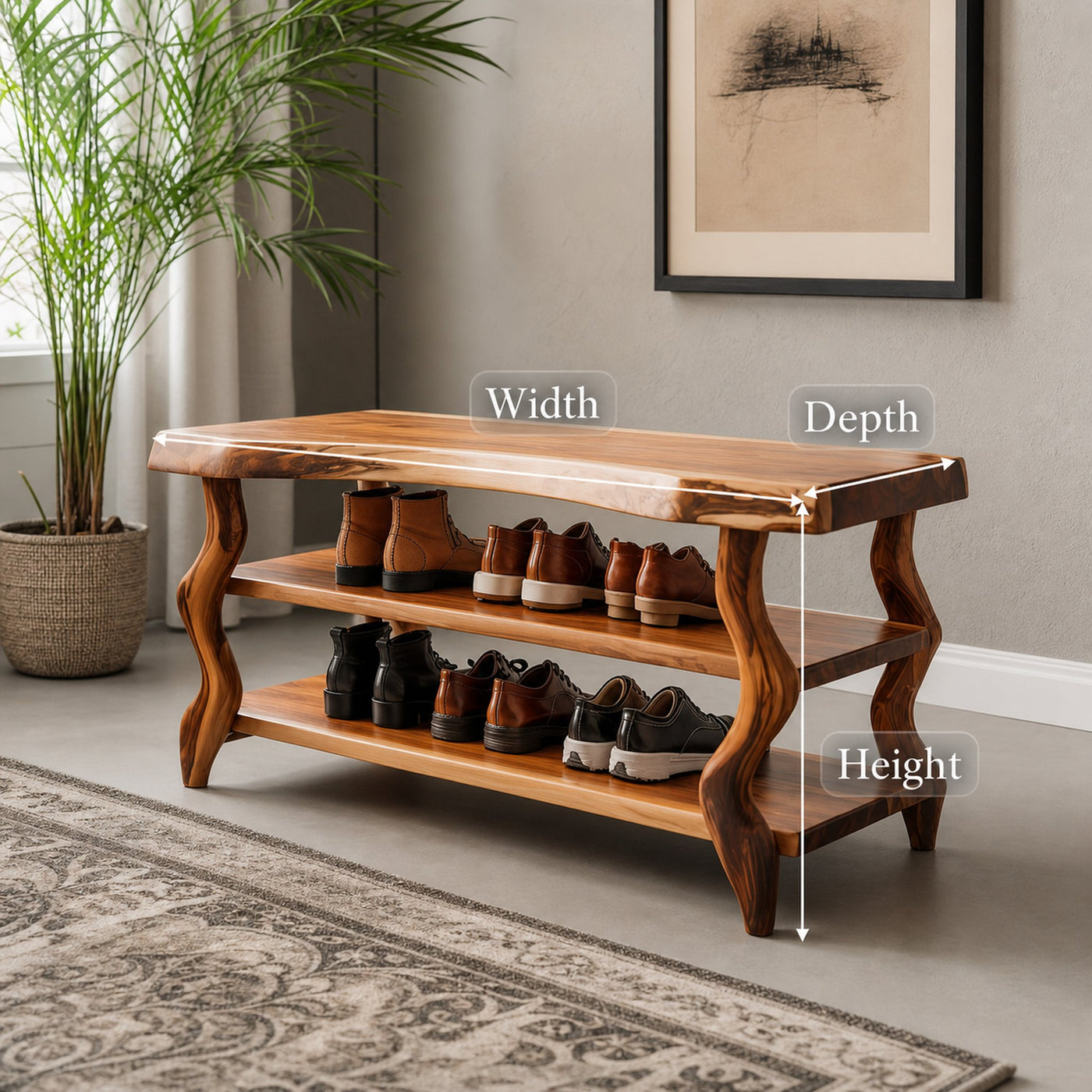 Artisan Rustic Shoe Bench Hallway And Living Room - product view 8
