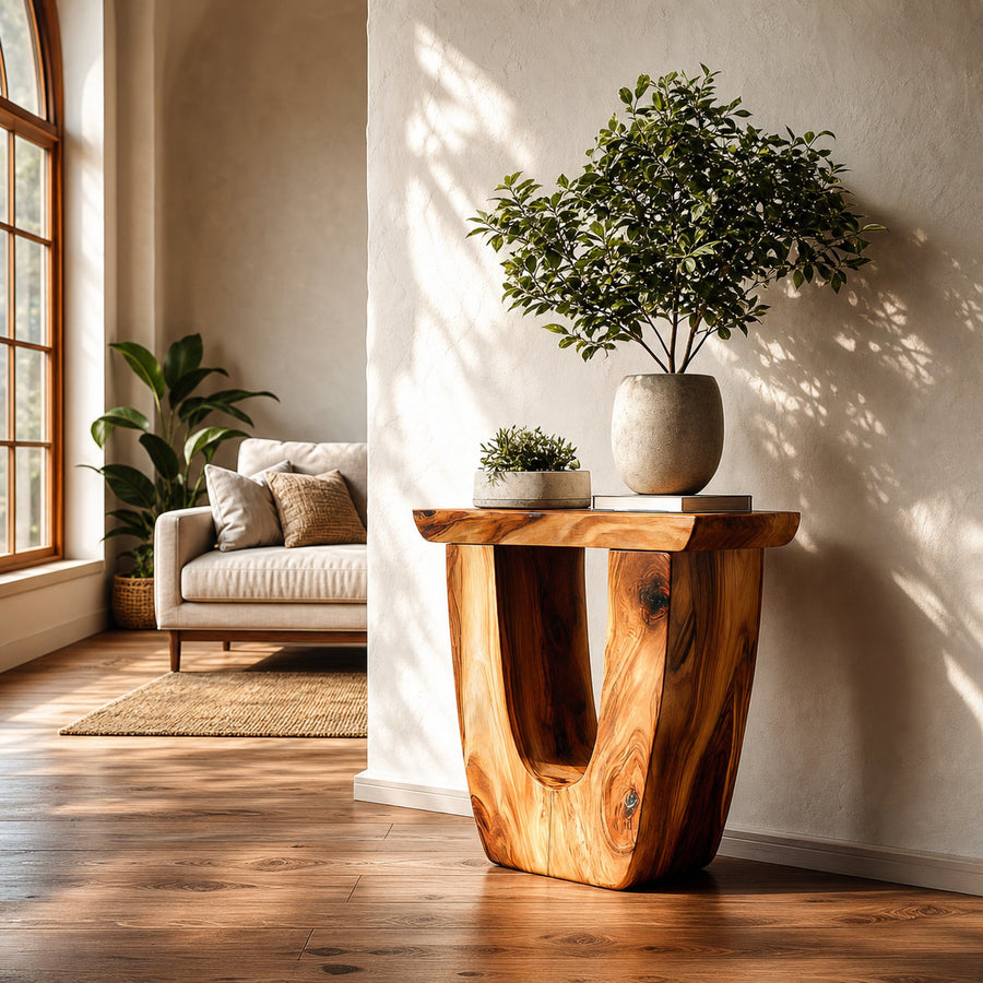 Artisan Side Table With Unique Base For Living Decor