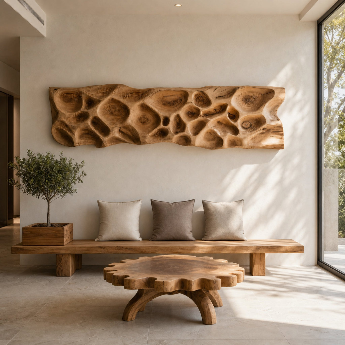 Artistic Carved Wall Art With Organic Texture For Entryway
