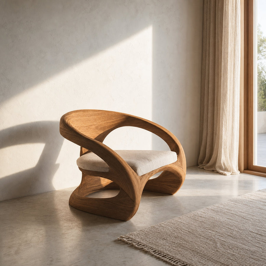 Artistic Curved Armchair Without Upholstered Seat For Living Room
