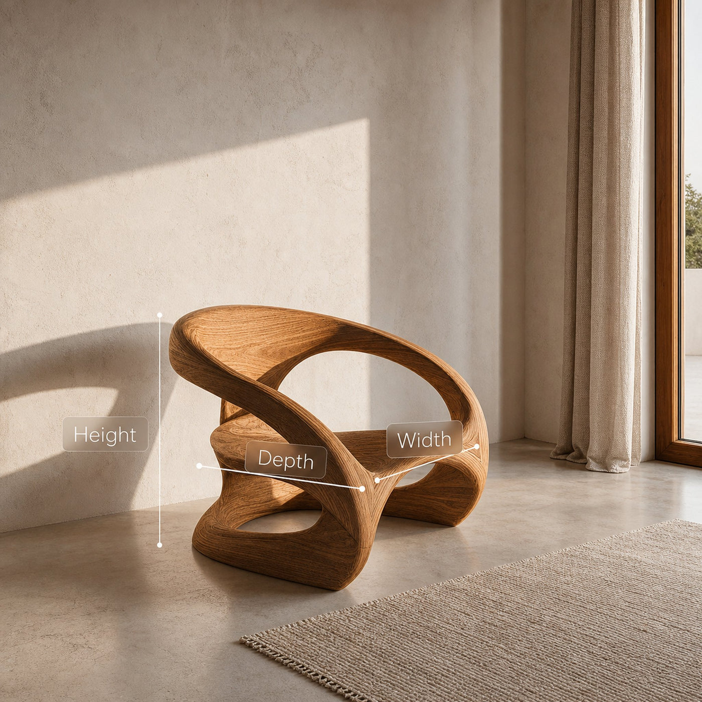 Artistic Curved Armchair Without Upholstered Seat For Living Room - product view 6
