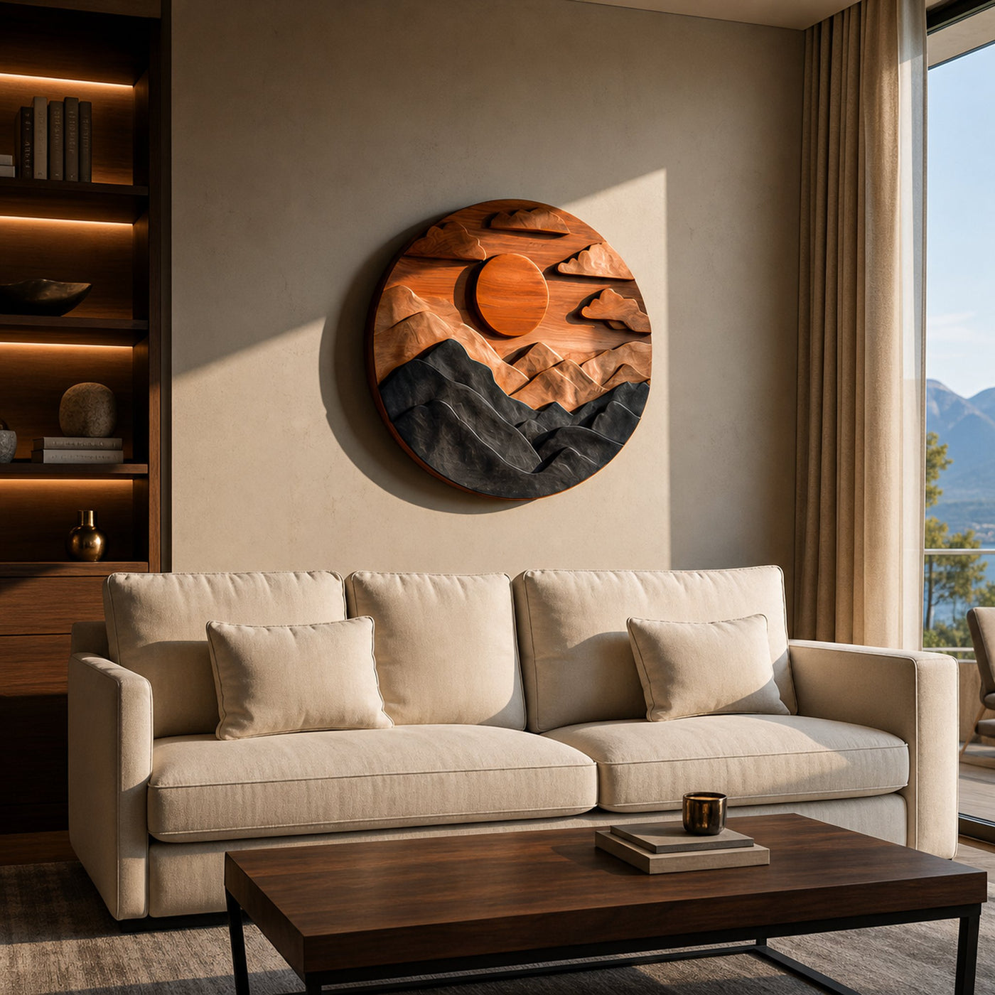 Artistic Mountain Sun Wall Panel For Living Room