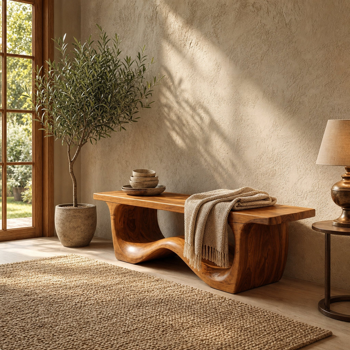 Artistic Sculptural Organic Bench For Entryway Decor