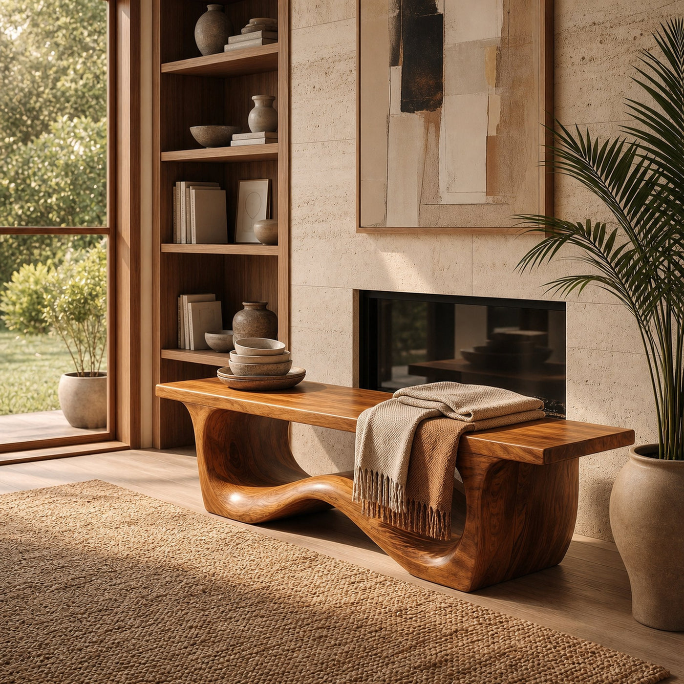 Artistic Sculptural Organic Bench For Entryway Decor - product view 6