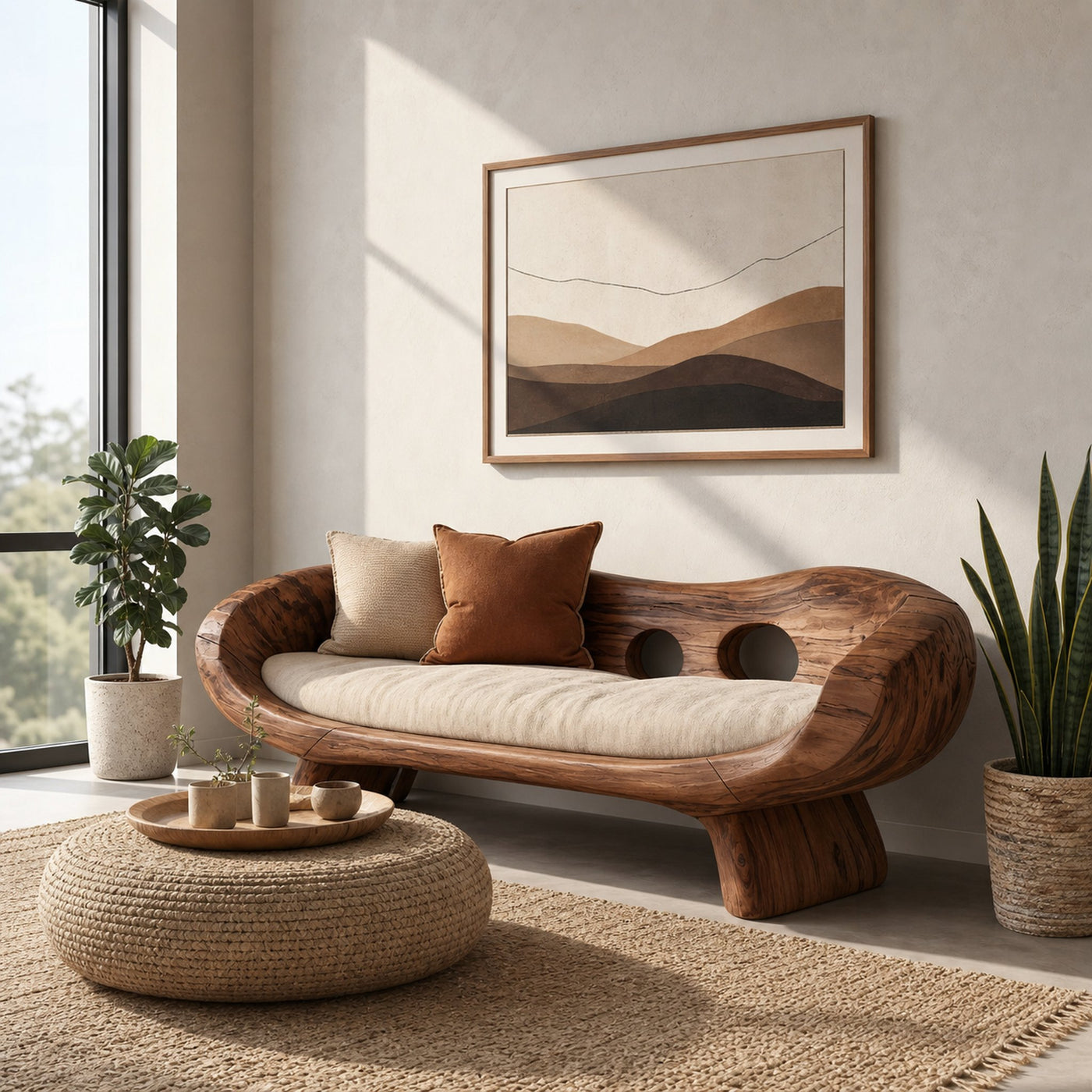 Artistic Sculptural Sofa With Curved Design For Living Room