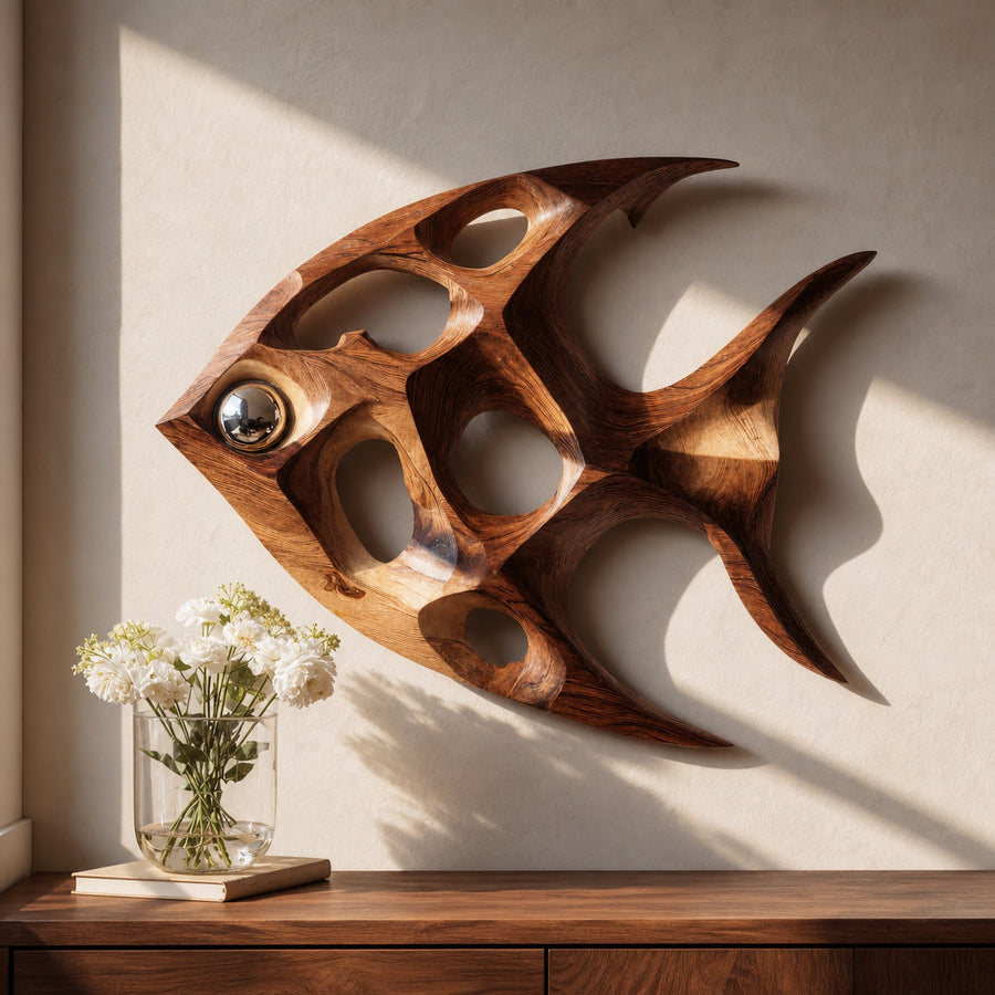 Artistic Sculptural Wall Art Fish-Inspired For Living Room