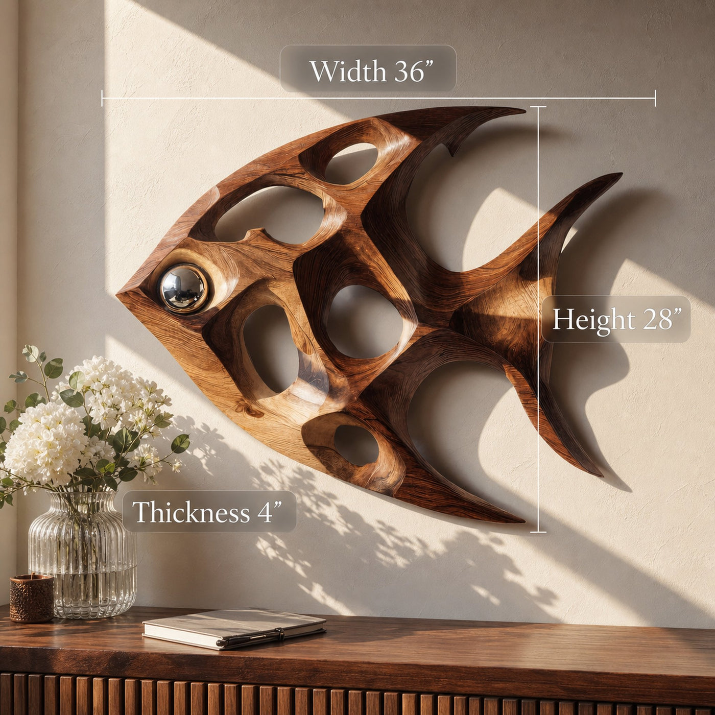 Artistic Sculptural Wall Art Fish-Inspired For Living Room - product view 6