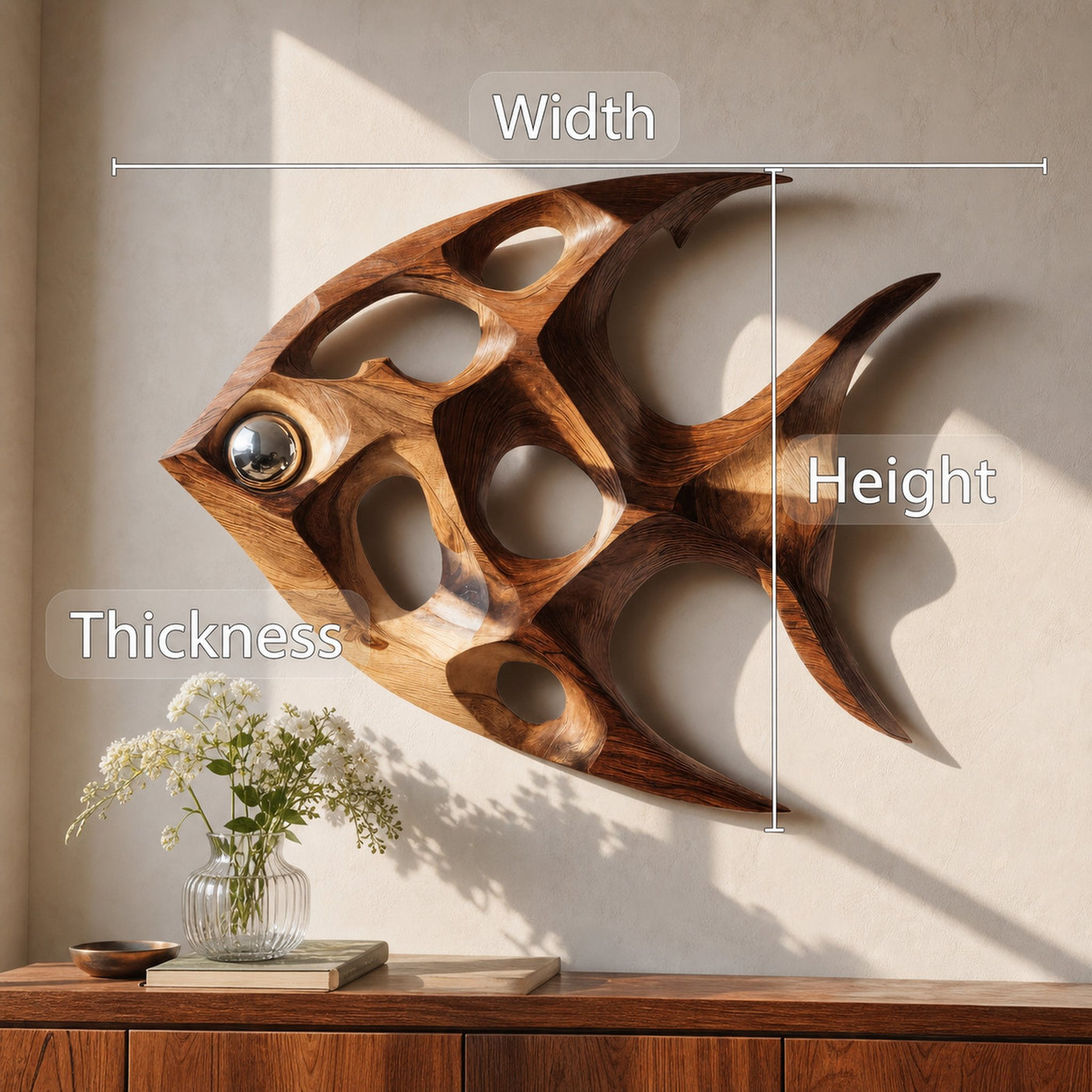 Artistic Sculptural Wall Art Fish-Inspired For Living Room - product view 7