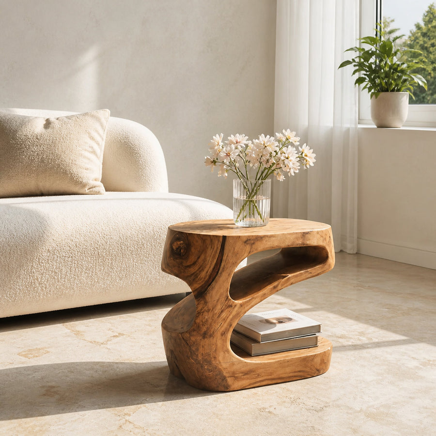 Artistic Side Table With Storage Shelf For Living Room